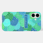 Coques Case-Mate iPhone Motif Cercles de rouleaux bleu vert customisé (Verso (horizontal))