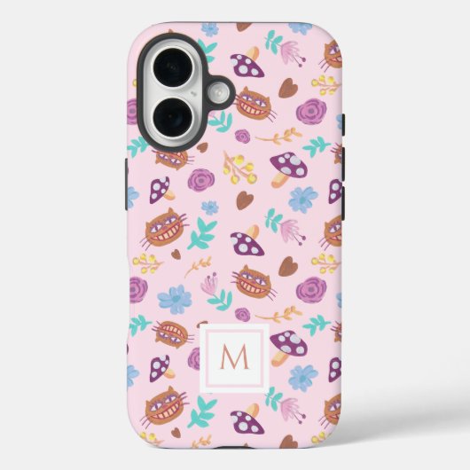 Coques Case-Mate iPhone Motif Chat de Cheshire Floral Monogramme Rose (Verso)