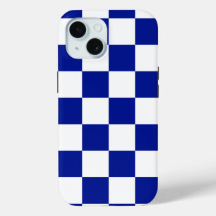Coque Pour iPhone 15 Motif Checkered de bleu et blanc royal