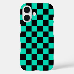 Coques iPhone 16 Motif chèque À damiers noir vert