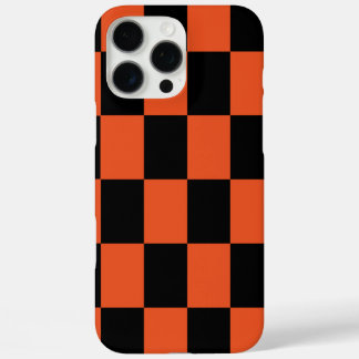 Coques iPhone 16 Pro Max Motif chèque À damiers orange noir