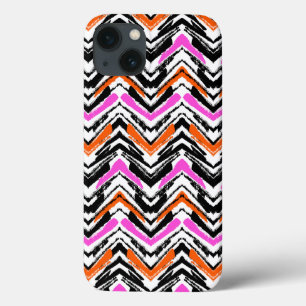 iPhone 13 Case Motif Chevron De Main Noire, Orange Et Rose