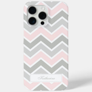 Coque iPhone 15 Pro Max Motif Chevron rose et gris Zigzag