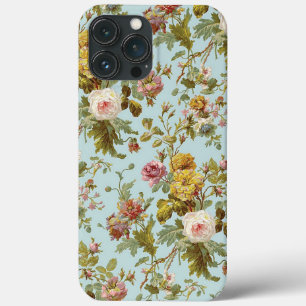 Etui iPhone 13 Pro Max Motif Chic Rose Rose Sur Pastel Blue