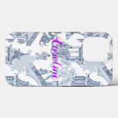Coques Case-Mate iPhone Motif Chinoiserie bleu et blanc avec Monogramme (Verso (horizontal))