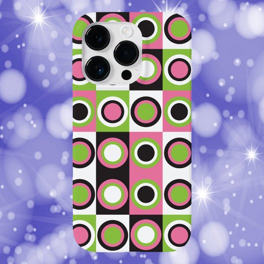Coques Case-Mate iPhone Motif circulaire rétro rose noir blanc vert