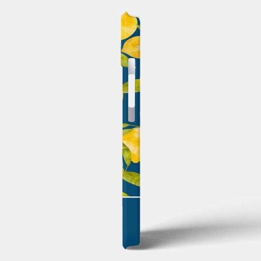 Coques Case-Mate iPhone Motif citron bleu-jaune monogramme (Verso / Gauche)