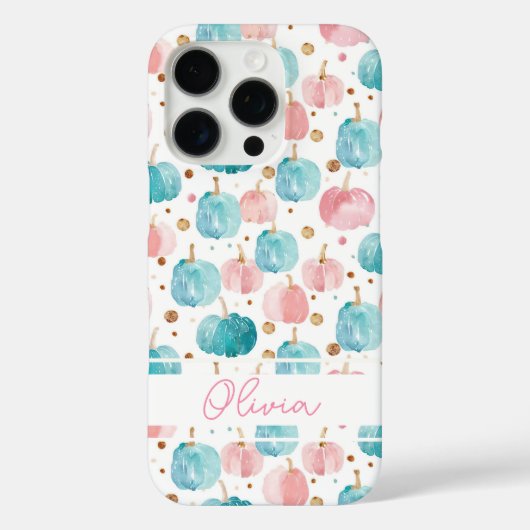 Coques Case-Mate iPhone Motif Citrouille aquarelle avec nom (Verso)