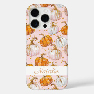 Coques iPhone 16 Pro Motif Citrouille aquarelle avec nom