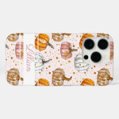 Coques Case-Mate iPhone Motif Citrouille aquarelle avec nom (Verso (horizontal))
