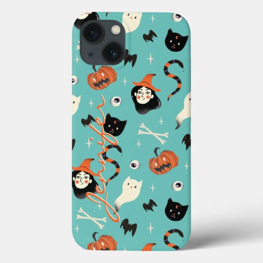 Coques Case-Mate iPhone Motif Citrouille de sorcière retro personnalisé (Verso)