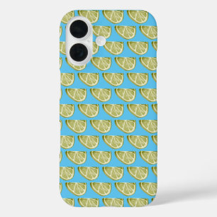 Coques iPhone 16 Motif classique à tranche verte de chaux sur bleu