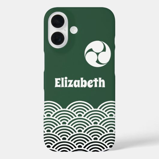 Coques Case-Mate iPhone Motif classique vert japonais vague avec votre nom (Verso)