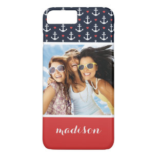 Coque iPhone 8 Plus/7 Plus Motif Coeurs Et Ancres Votre photo et votre nom