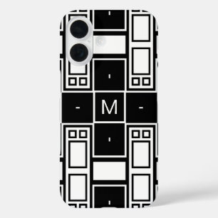 Coques iPhone 16 Motif contemporain monogramme noir et blanc