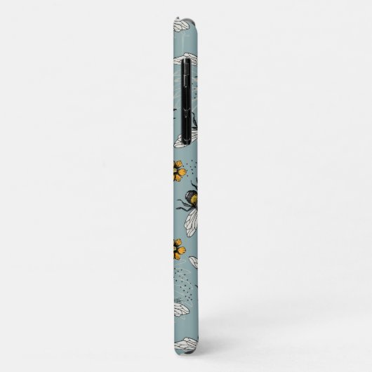 Coques Case-Mate iPhone Motif d'abeille et de fleurs bleu français (Dos/Gauche)