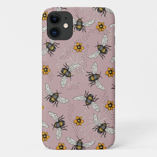 Coques Case-Mate iPhone Motif d'abeille et de fleurs rose rose (Dos)