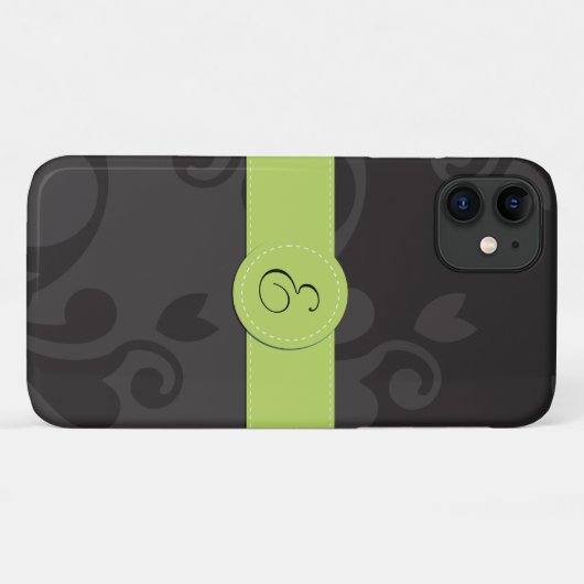 Coques Case-Mate iPhone Motif Damas, Damas gris, Monogramme (Dos (Horizontal))