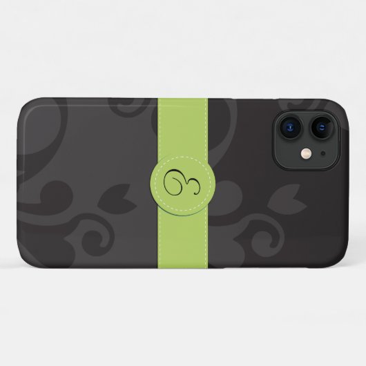 Coques Case-Mate iPhone Motif Damas, Damas gris, Monogramme (Dos (Horizontal))