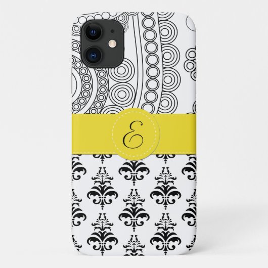 Coques Case-Mate iPhone Motif Damas, Damas noir et blanc, Monogramme (Dos)