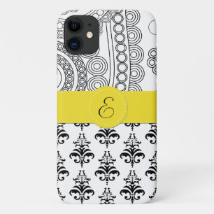 Coque iPhone 11 Motif Damas, Damas noir et blanc, Monogramme