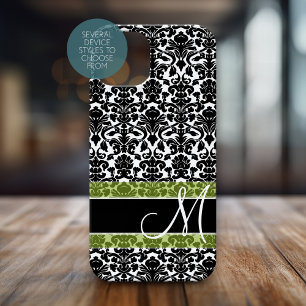 iPhone 16 Pro Case Motif Damas noir et blanc avec Monogramme