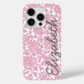 Coques Case-Mate iPhone Motif Damas rose avec nom gris (Verso)