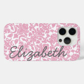 Coques Case-Mate iPhone Motif Damas rose avec nom gris (Verso (horizontal))