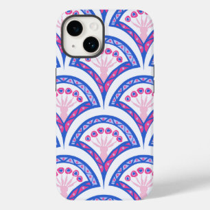 Coque Pour iPhone 14 motif damassé floral bleu