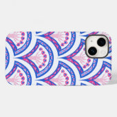 Coques Case-Mate iPhone motif damassé floral bleu (Verso (horizontal))