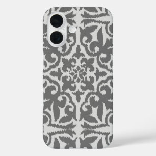Coques iPhone 16 Motif damassé Ikat - Gris clair et moyen