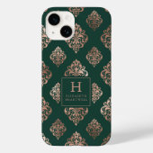 Coques Case-Mate iPhone Motif Damassé Monogramme Or Rose Émeraude Vert (Verso)