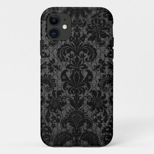 Coques Case-Mate iPhone motif damassé noir en faux dentelle (Dos)