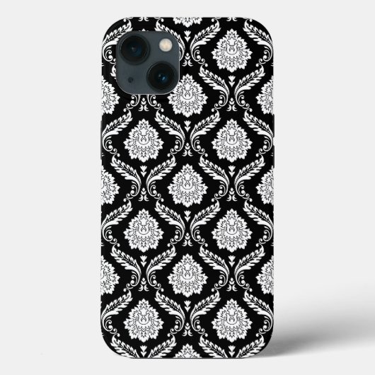 Coques Case-Mate iPhone Motif Damassé Rococo Blanc sur Fond Noir (Verso)