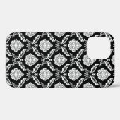 Coques Case-Mate iPhone Motif Damassé Rococo Blanc sur Fond Noir (Verso (horizontal))