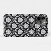 Coques Case-Mate iPhone Motif Damassé Rococo Blanc sur Fond Noir (Dos (Horizontal))