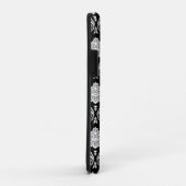 Coques Case-Mate iPhone Motif Damassé Rococo Blanc sur Fond Noir (Dos/Droite)