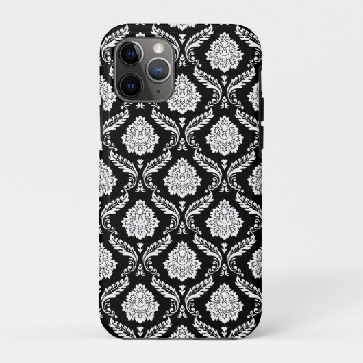 Coques Case-Mate iPhone Motif Damassé Rococo Blanc sur Fond Noir (Dos)