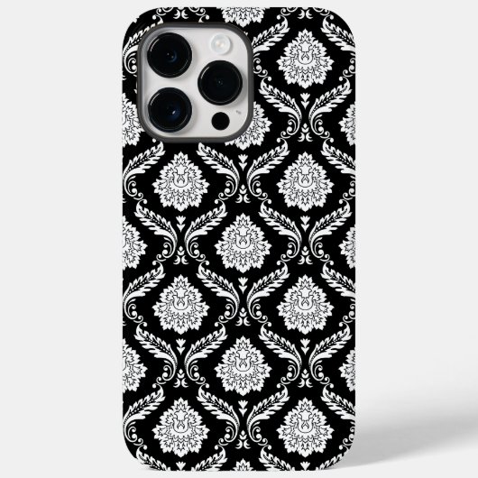 Coques Case-Mate iPhone Motif Damassé Rococo Blanc sur Fond Noir (Verso)