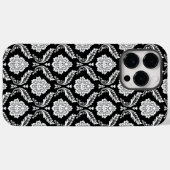 Coques Case-Mate iPhone Motif Damassé Rococo Blanc sur Fond Noir (Verso (horizontal))