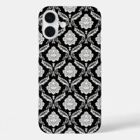 Motif Damassé Rococo Blanc sur Fond Noir