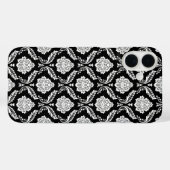 Coques Case-Mate iPhone Motif Damassé Rococo Blanc sur Fond Noir (Verso (horizontal))