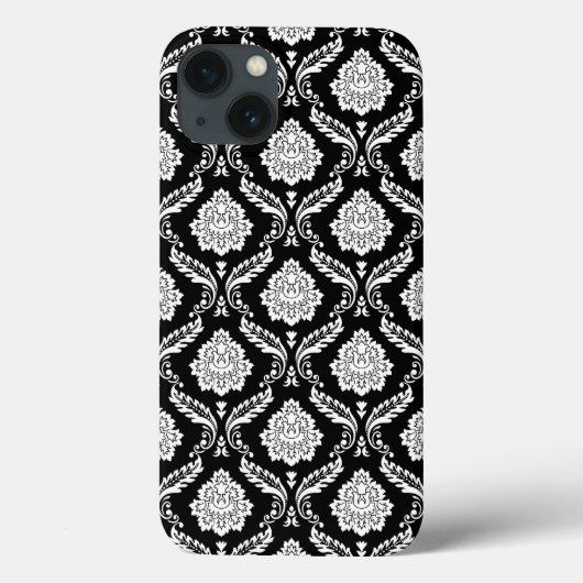 Coques Case-Mate iPhone Motif Damassé Rococo Blanc sur Fond Noir (Verso)