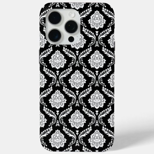 Coques Case-Mate iPhone Motif Damassé Rococo Blanc sur Fond Noir (Verso)