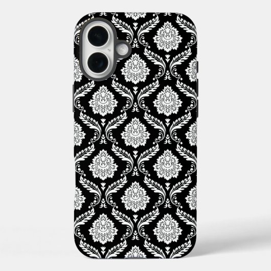 Coques Case-Mate iPhone Motif Damassé Rococo Blanc sur Fond Noir (Verso)
