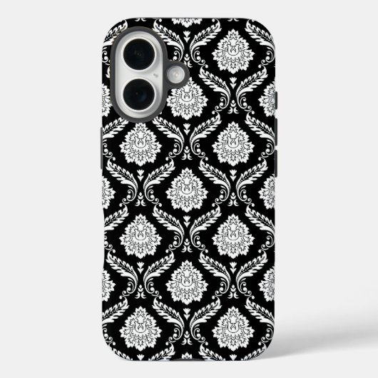Coques Case-Mate iPhone Motif Damassé Rococo Blanc sur Fond Noir (Verso)
