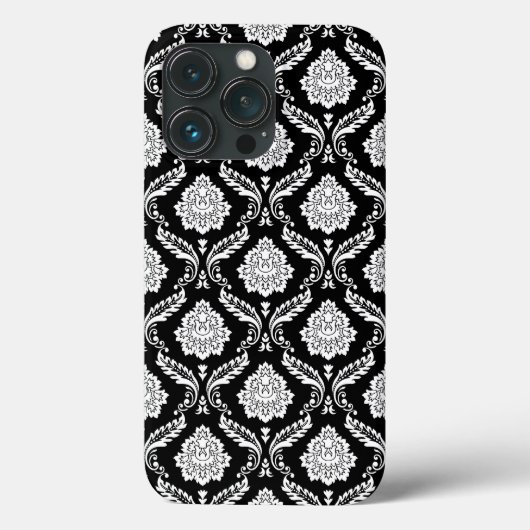 Coques Case-Mate iPhone Motif Damassé Rococo Blanc sur Fond Noir (Verso)