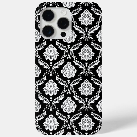 Coques Case-Mate iPhone Motif Damassé Rococo Blanc sur Fond Noir (Verso)