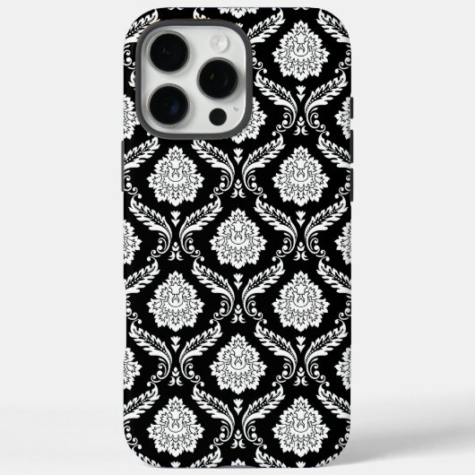 Coques Case-Mate iPhone Motif Damassé Rococo Blanc sur Fond Noir (Verso)