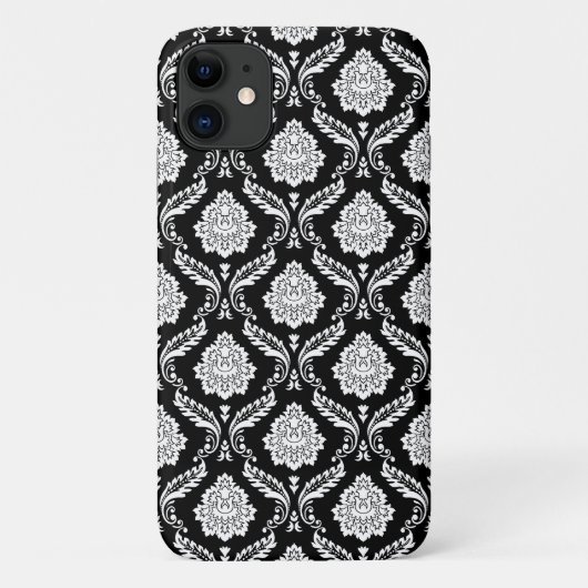 Coques Case-Mate iPhone Motif Damassé Rococo Blanc sur Fond Noir (Dos)